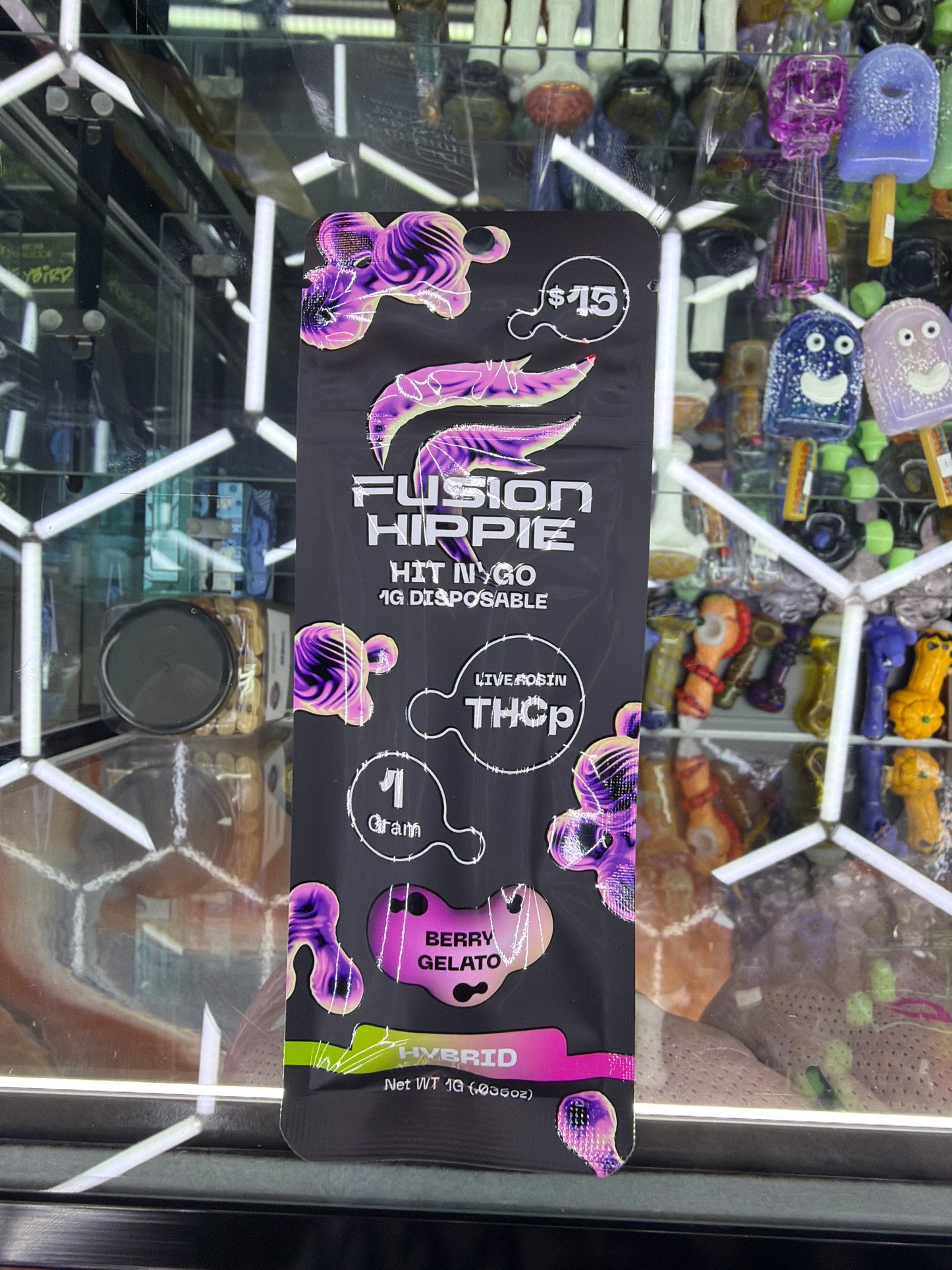 Fusion Hippie Hit N’ Go Live Rosin Thcp 1g Disposable Hybrid Berry Gelato
