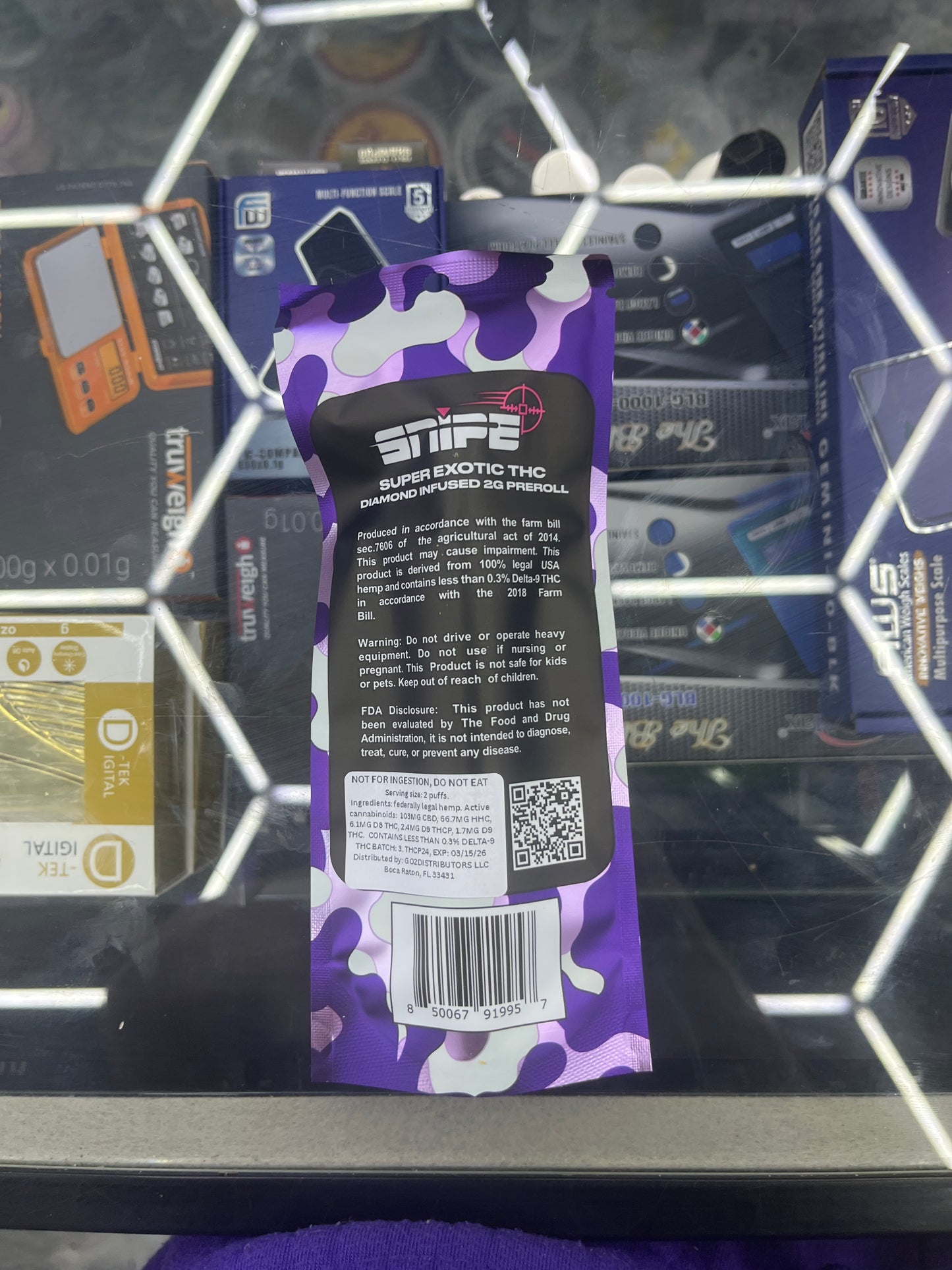 Snipe 2g thcp super exotic diamond preroll purple space cookie