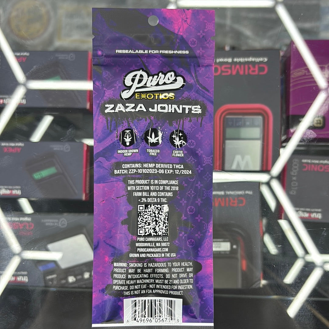 Puro exotics Zaza joints super boof 2.5G pre-rolls hybrid