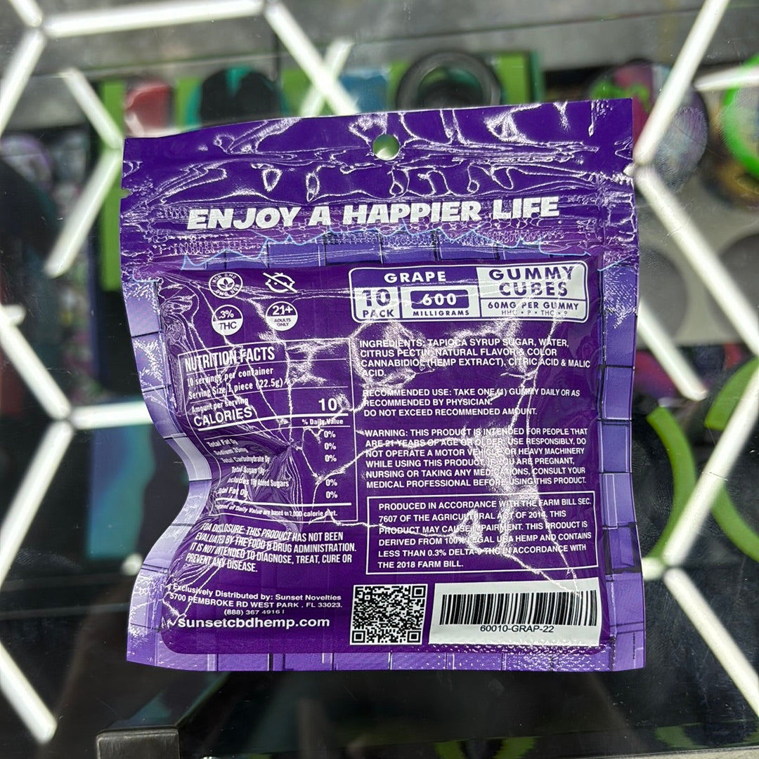 Yoyo grape gummy cubes 10 pack 600 mg 
