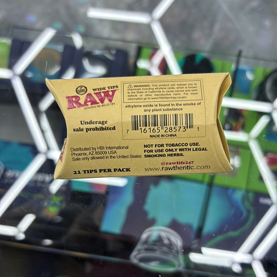 Raw wide tips pre-rolled tips, 21 per pack