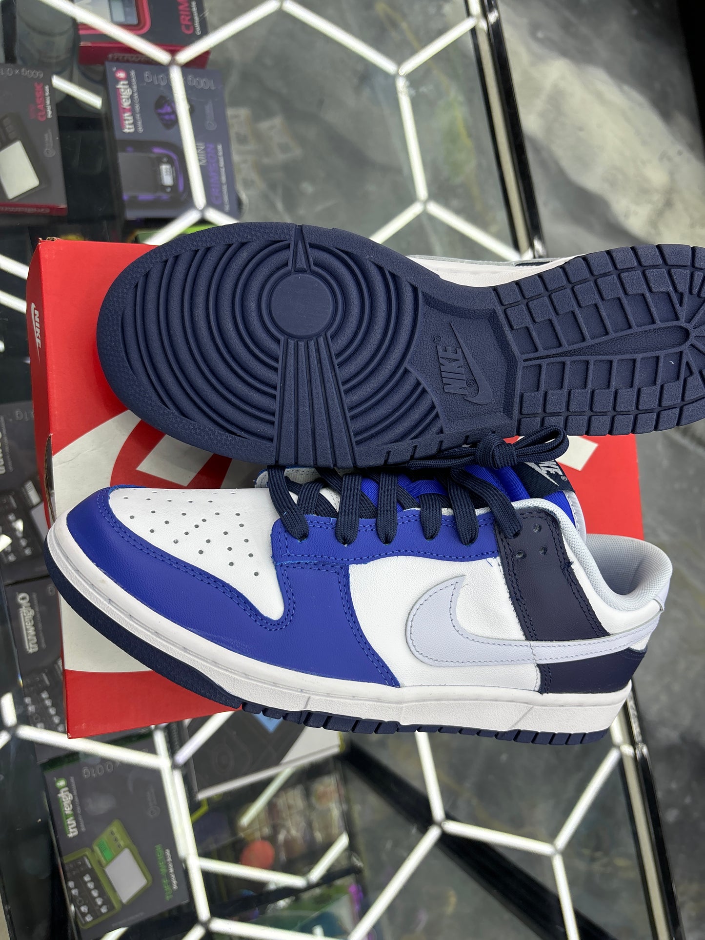 Nike dunk low white/dark ball gray game, royal size 9.5m
