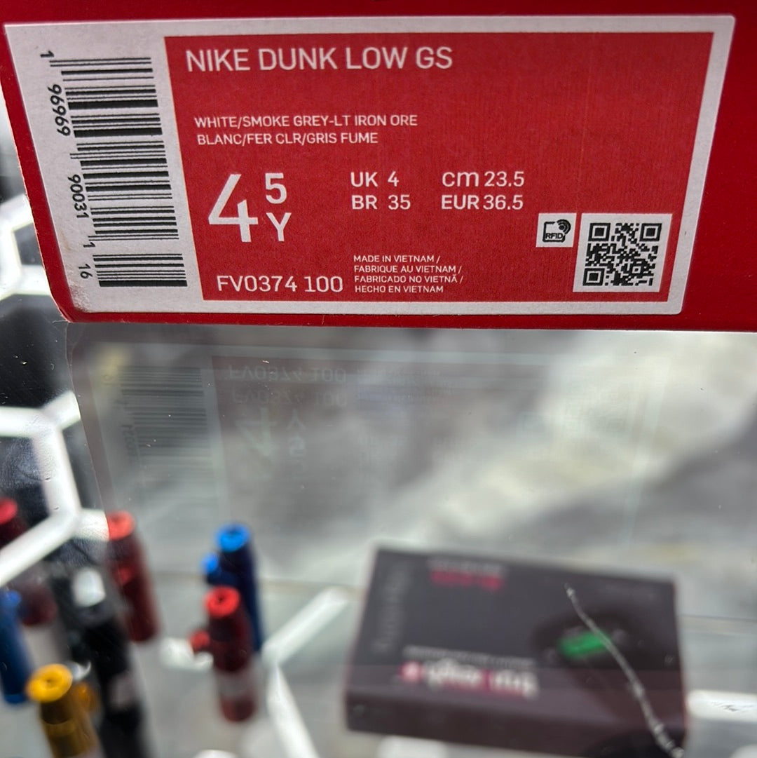 Nike dunk low gs white/smoke grey size 4.5y