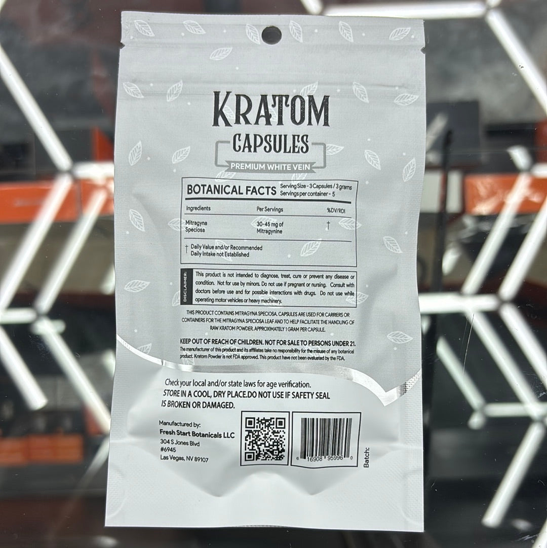 Fresh start botanicals Kratom capsules, premium white vein 15 capsules