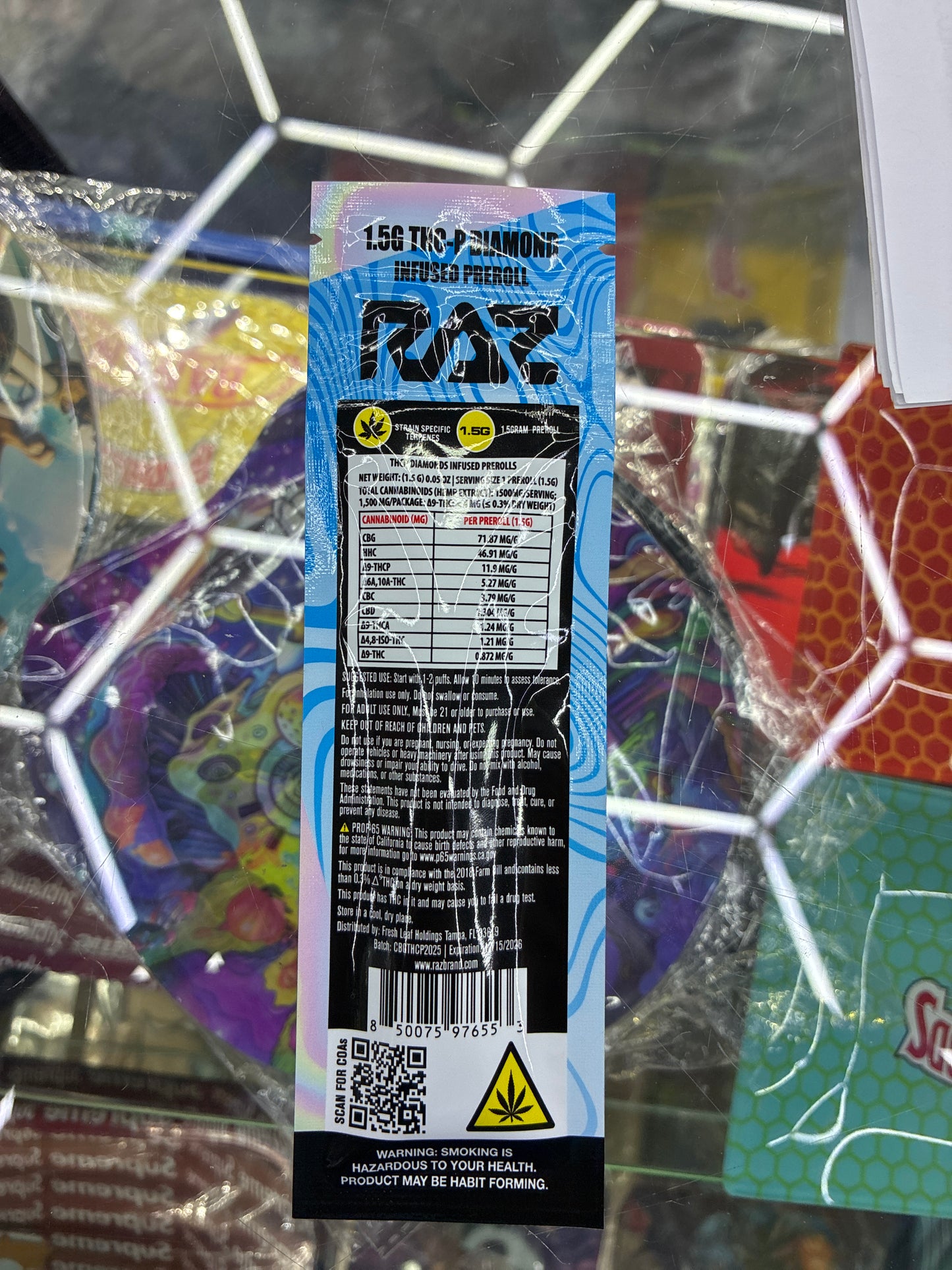 Raz 1.5g thcp diamond infused pre roll Alaskan thunderfuck hybrid