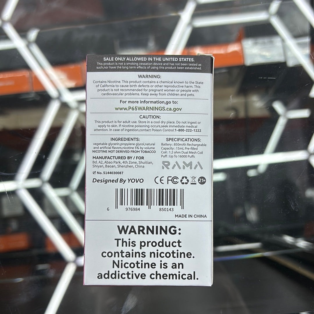 Rama peach glacier 16,000 puffs