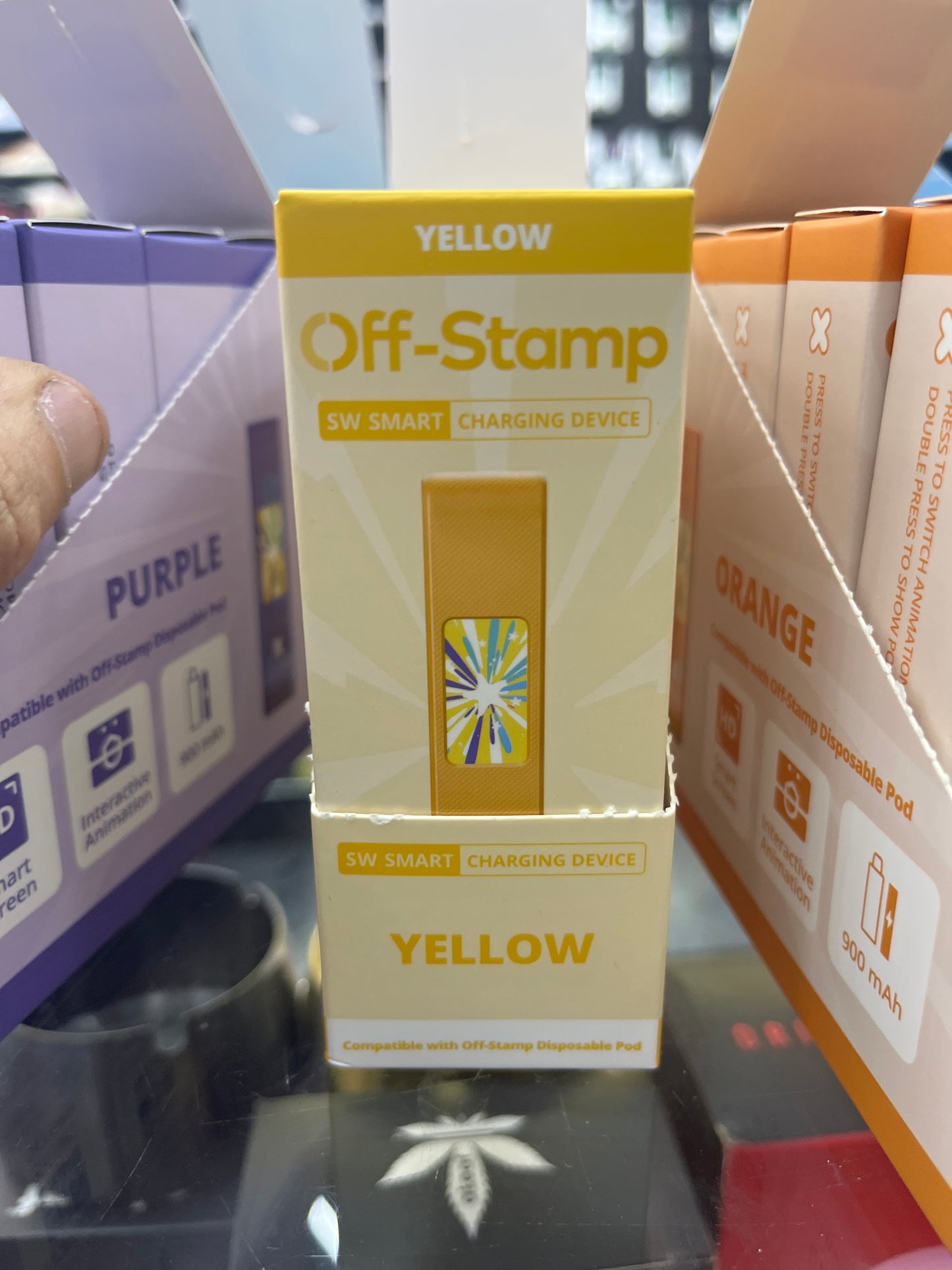 Off stamp yellow battery