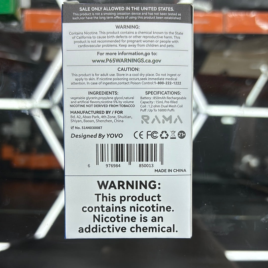 Rama blueberry, lemon, 16,000 puffs