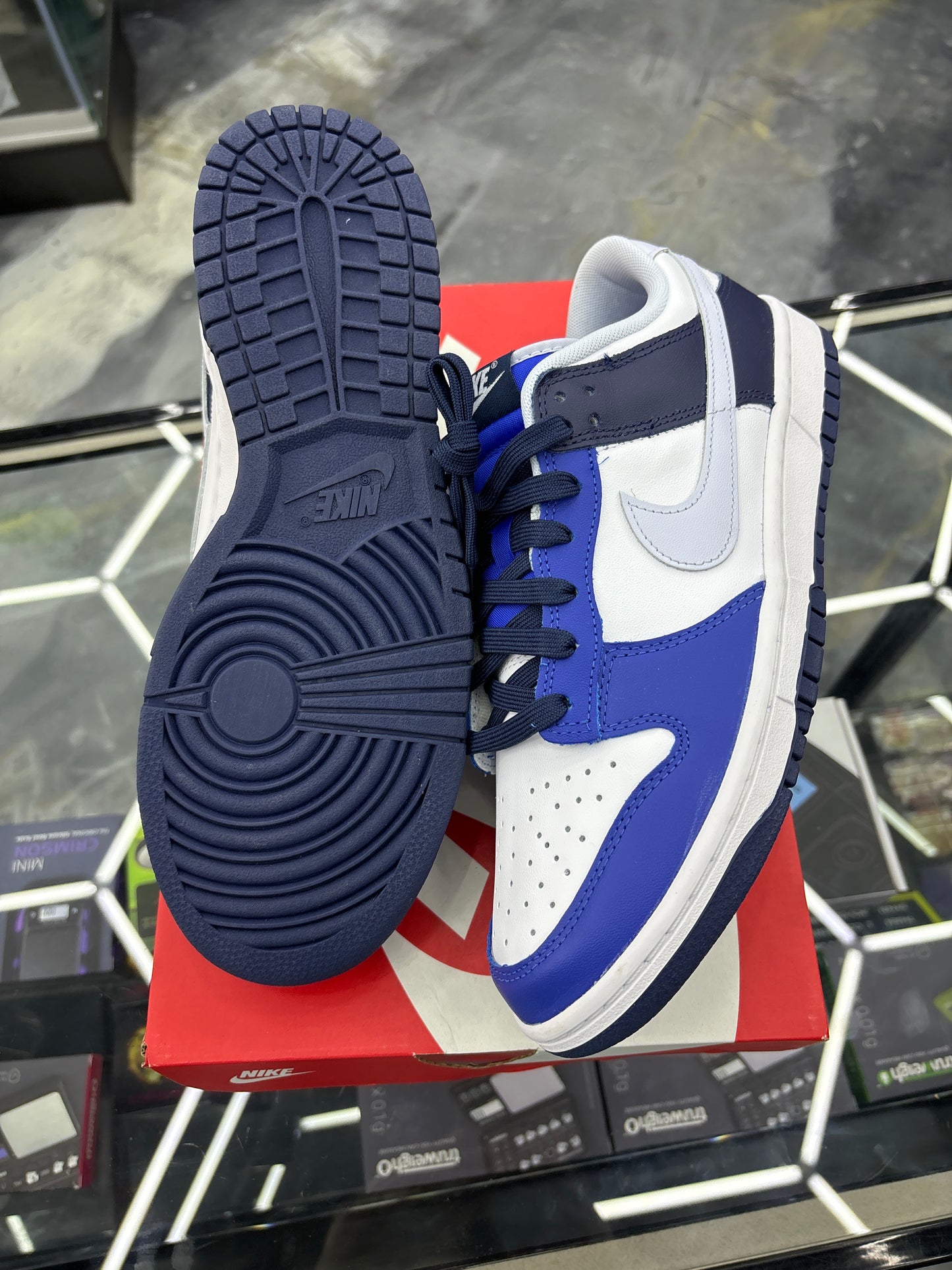 Nike dunk low white/dark ball gray game, royal size 9.5m