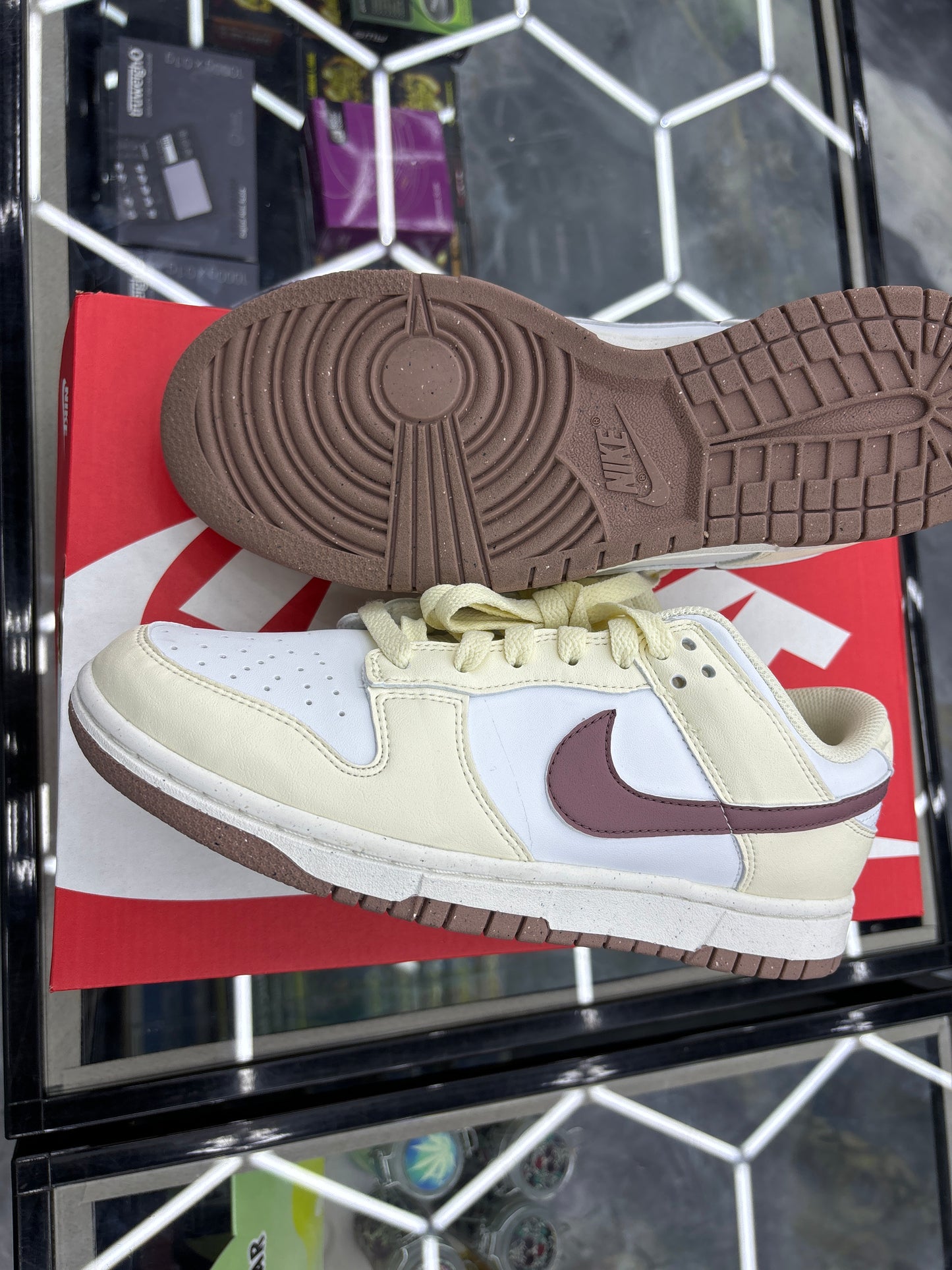 Nike dunk low beige with brown swoosh size 8m