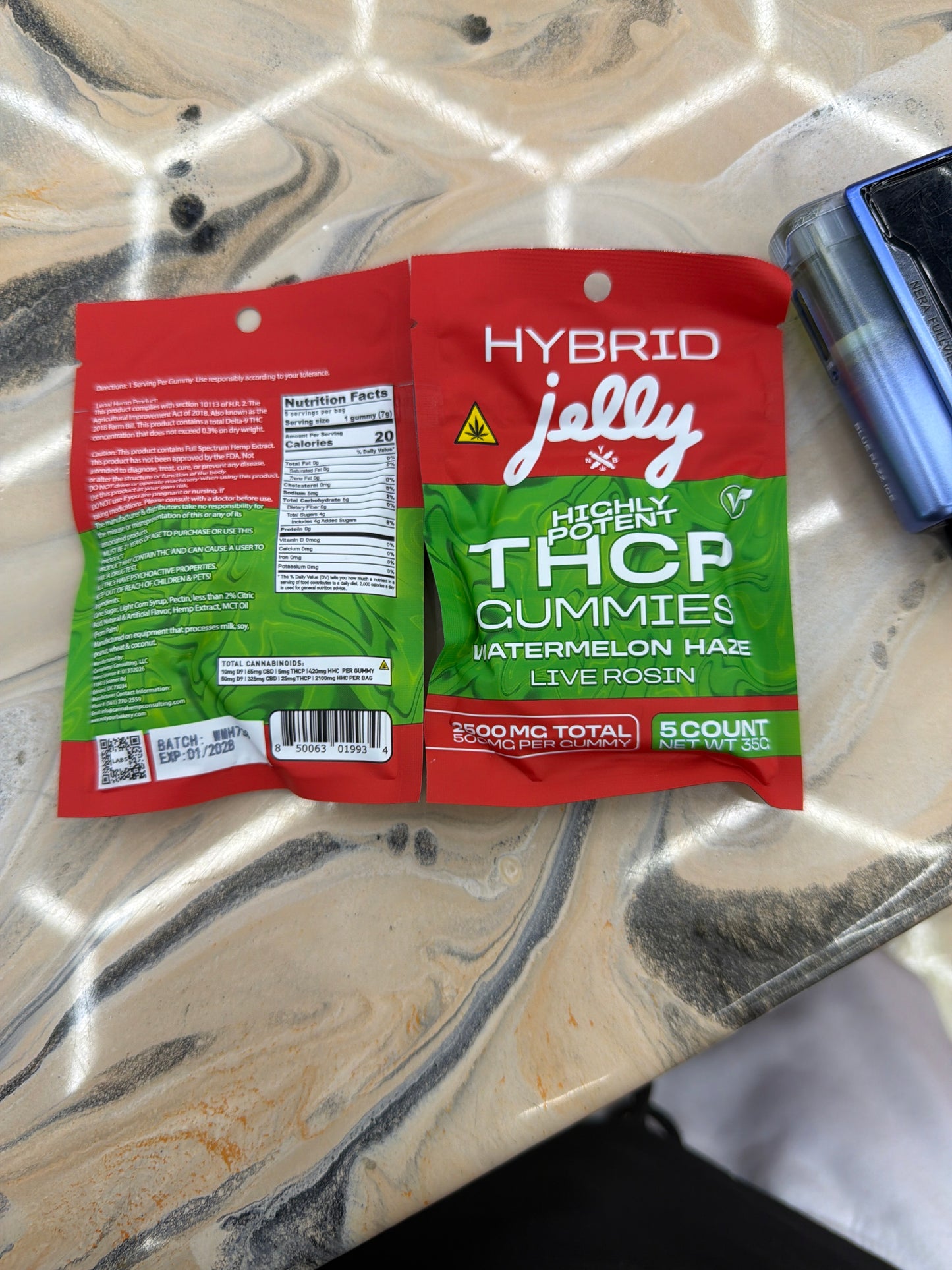 NYB Jelly thcp live rosin gummies 5ct watermelon haze hybrid