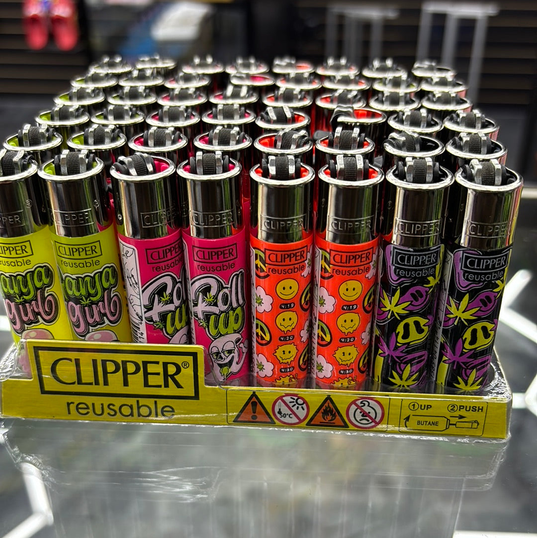 Clipper roll up, happy face/weed leaf design lighters