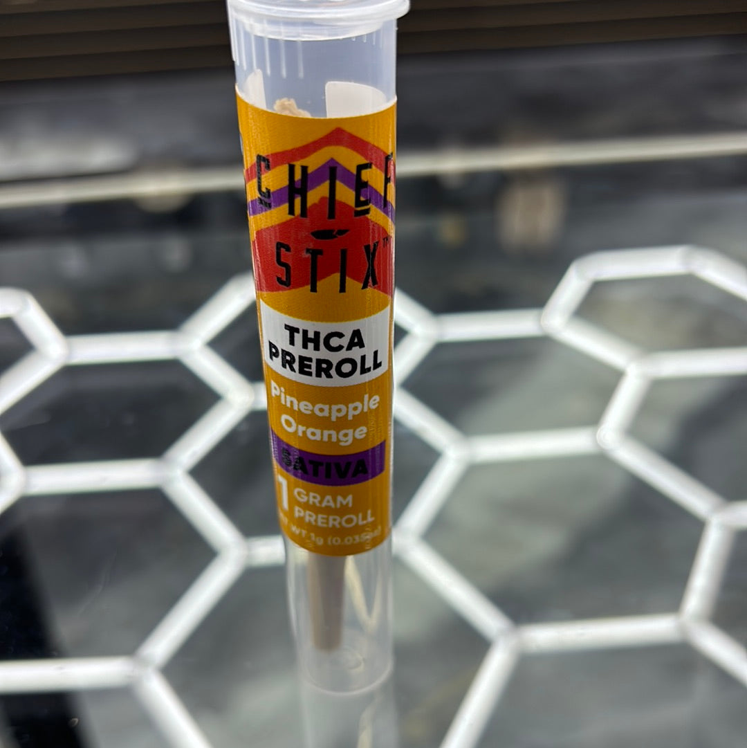 Chief sticks, THCA, pre-roll pineapple, orange, sativa, one G pre-roll