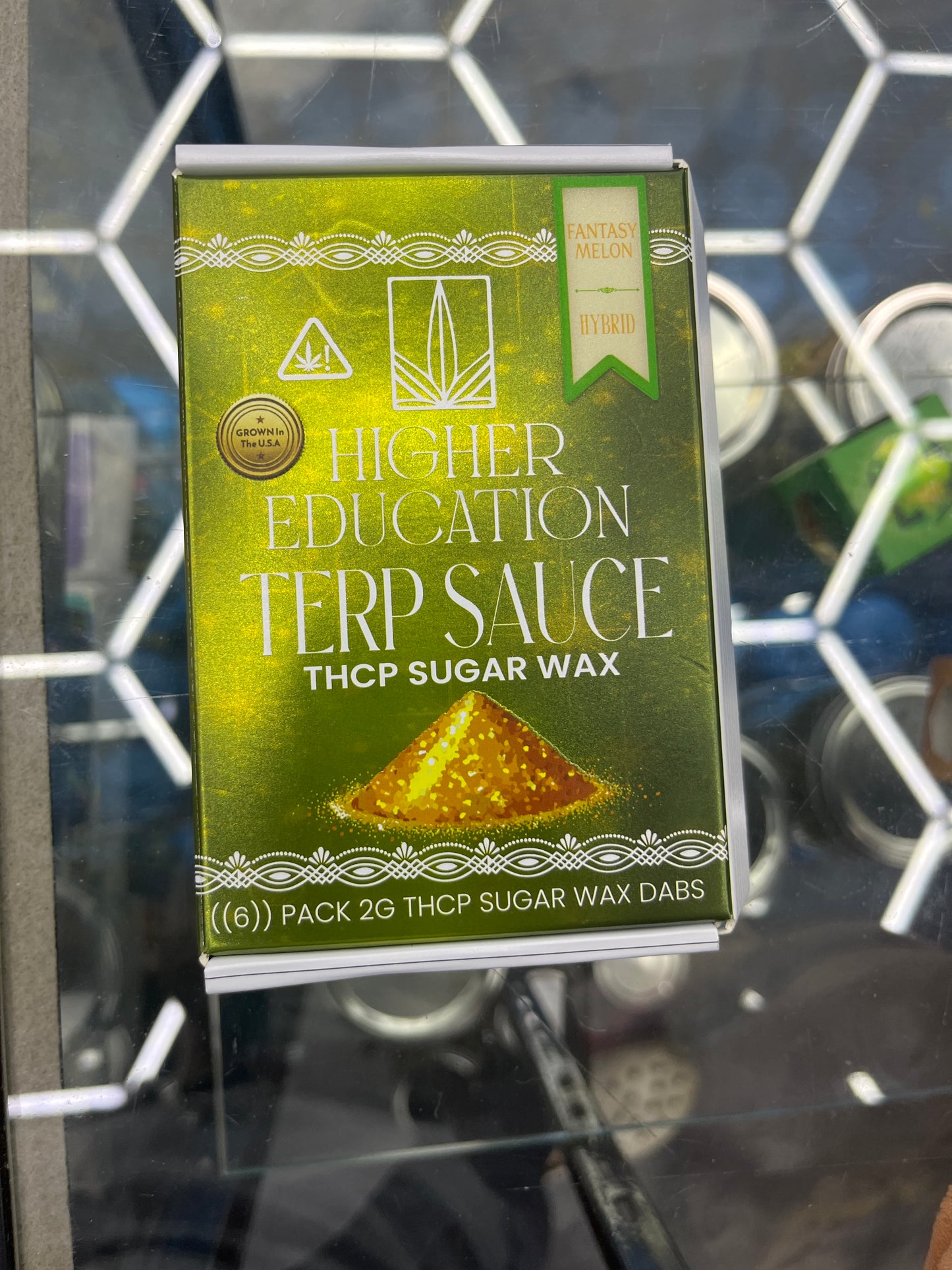 Higher education, terp sauce, THCP sugar, wax fantasy melon, hybrid, 2 g