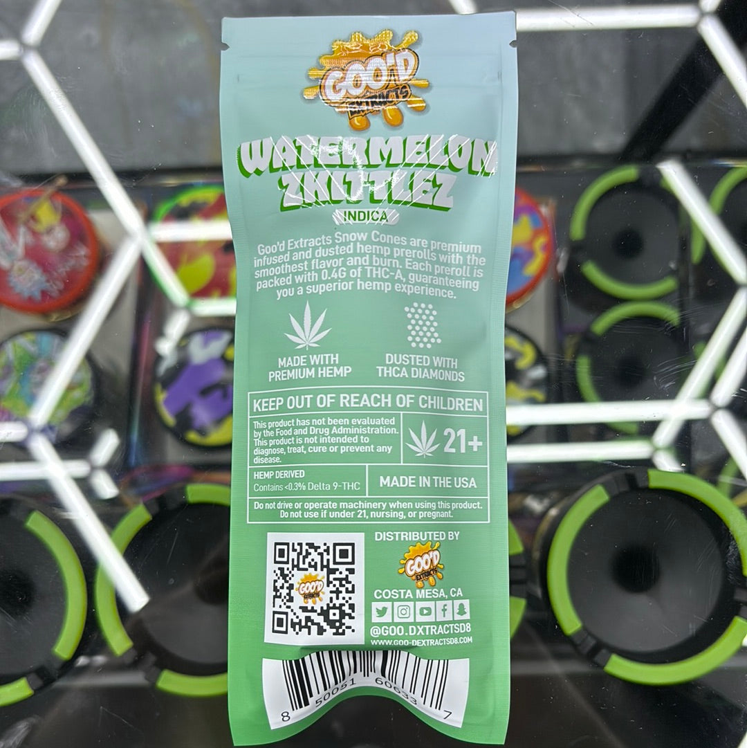 Goo’d extracts, snowcones, watermelon, skittle, Indica