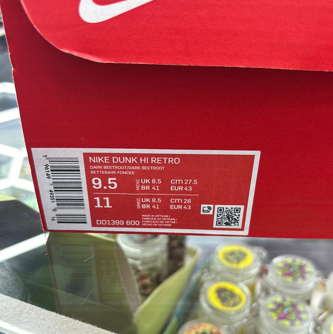 Nike dunk hi retro dark beetroot/dark beetroot size 9.5m