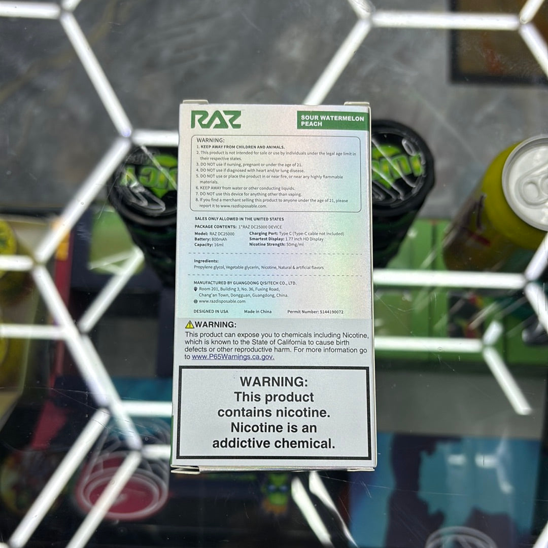 Raz dc25000 25k puffs sour watermelon peach 