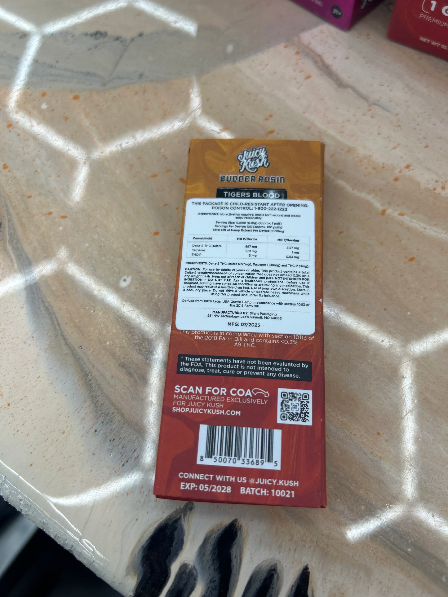 Juicy kush budder rosin 1g vape tigers blood indica