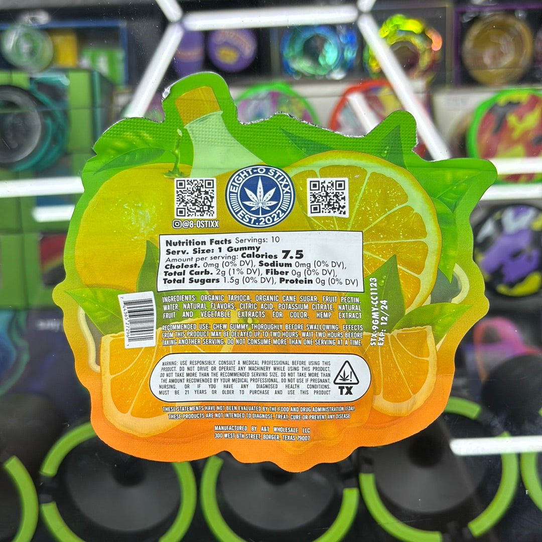 Eight-o stixx orange phanta d9 gummies 250mg per bag 10gummies