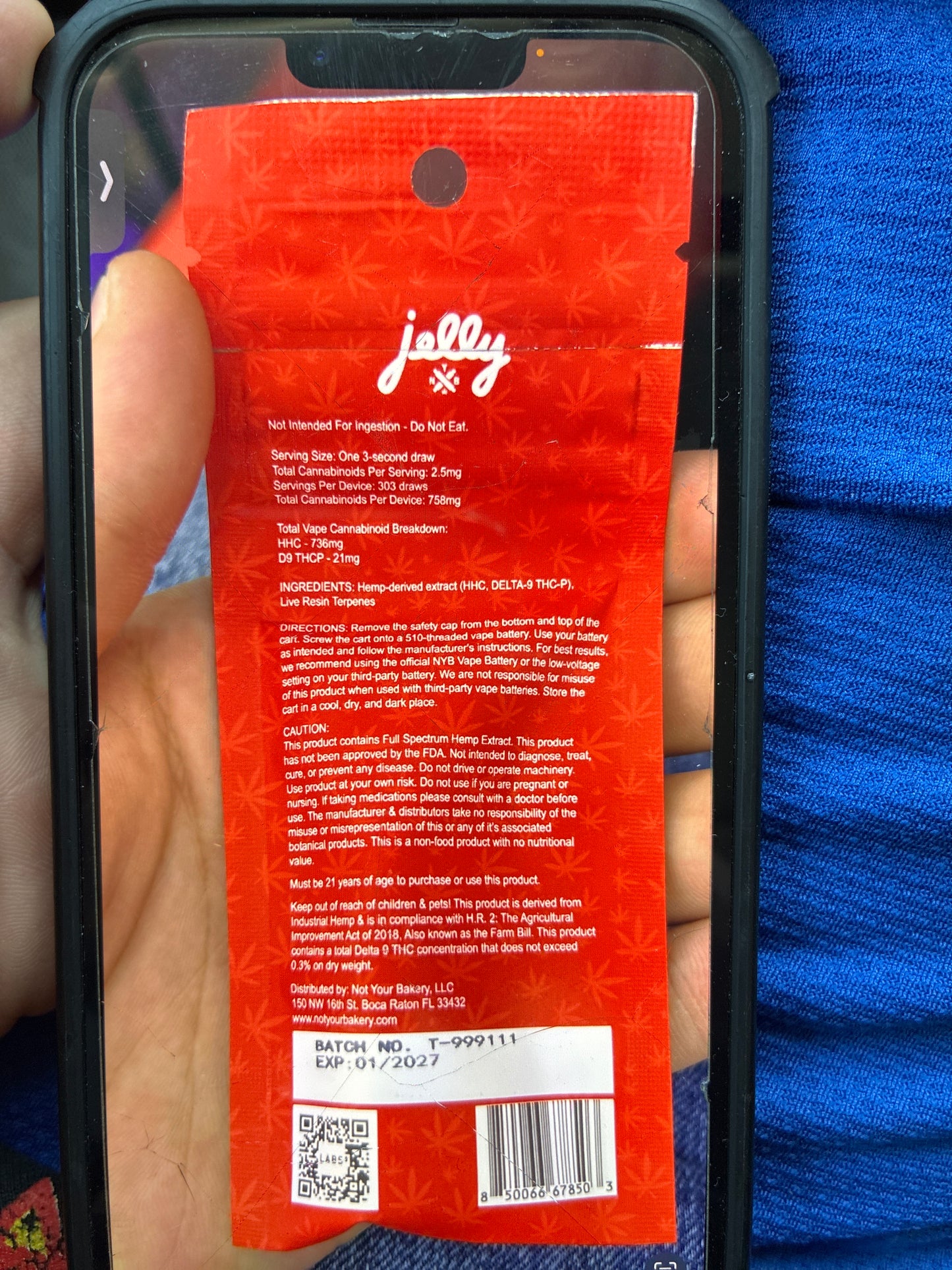 Jelly NYB masterblend 1g cartridge cherry gelato indica