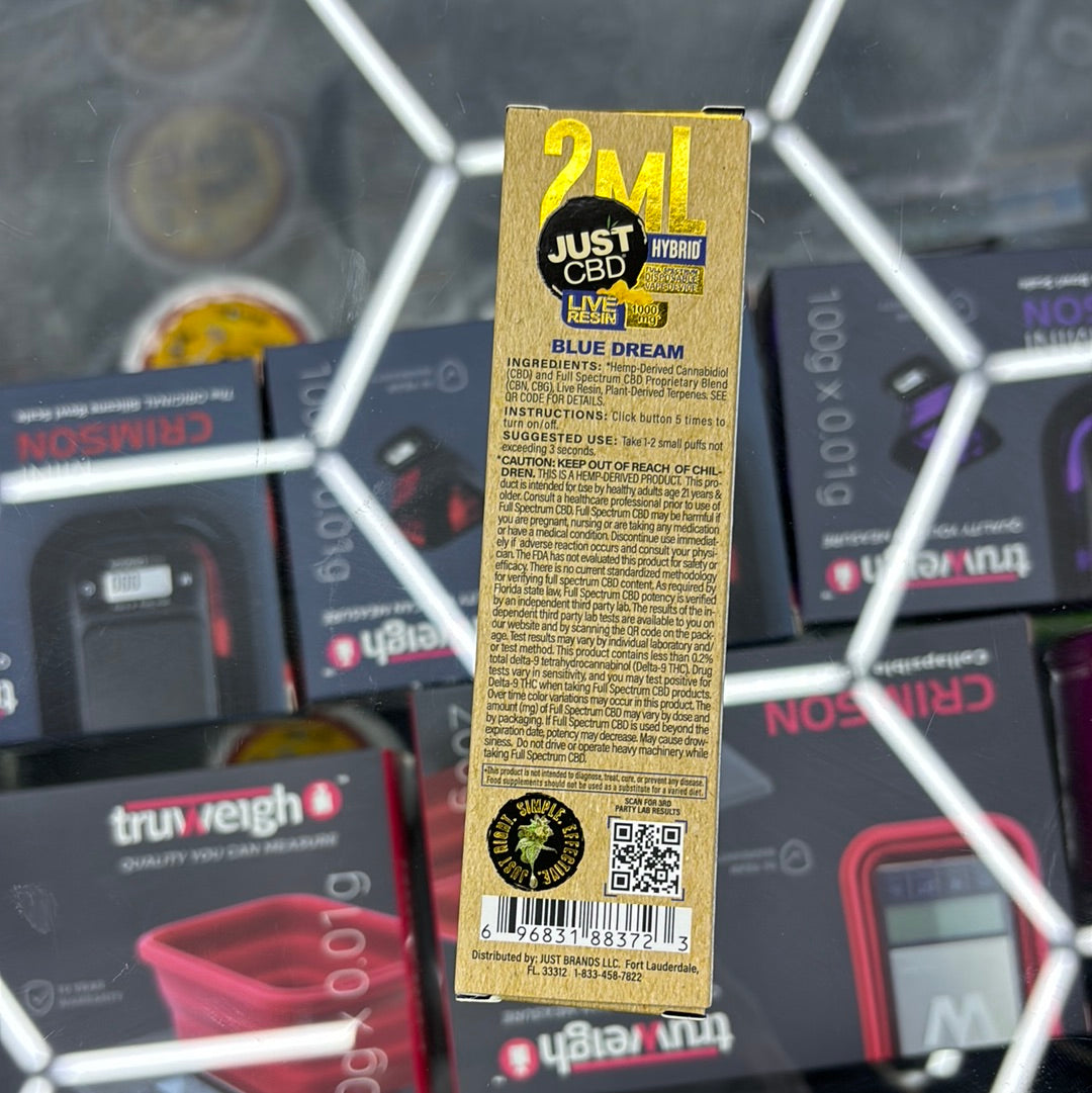Just CBD two ML 1500 puffs live resin blue dream