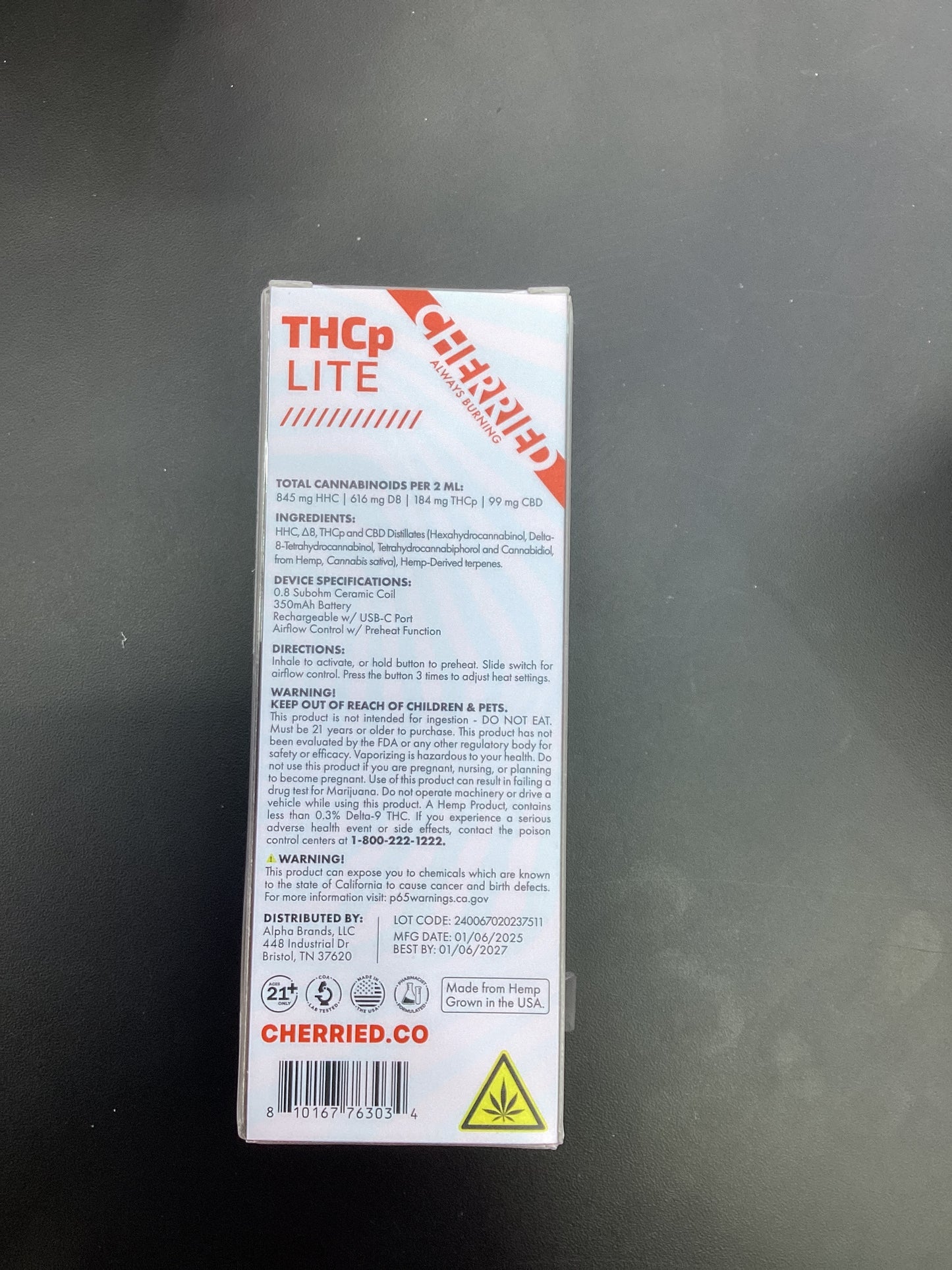 Cherries thcp lite 2g dispo blackberry kush indica