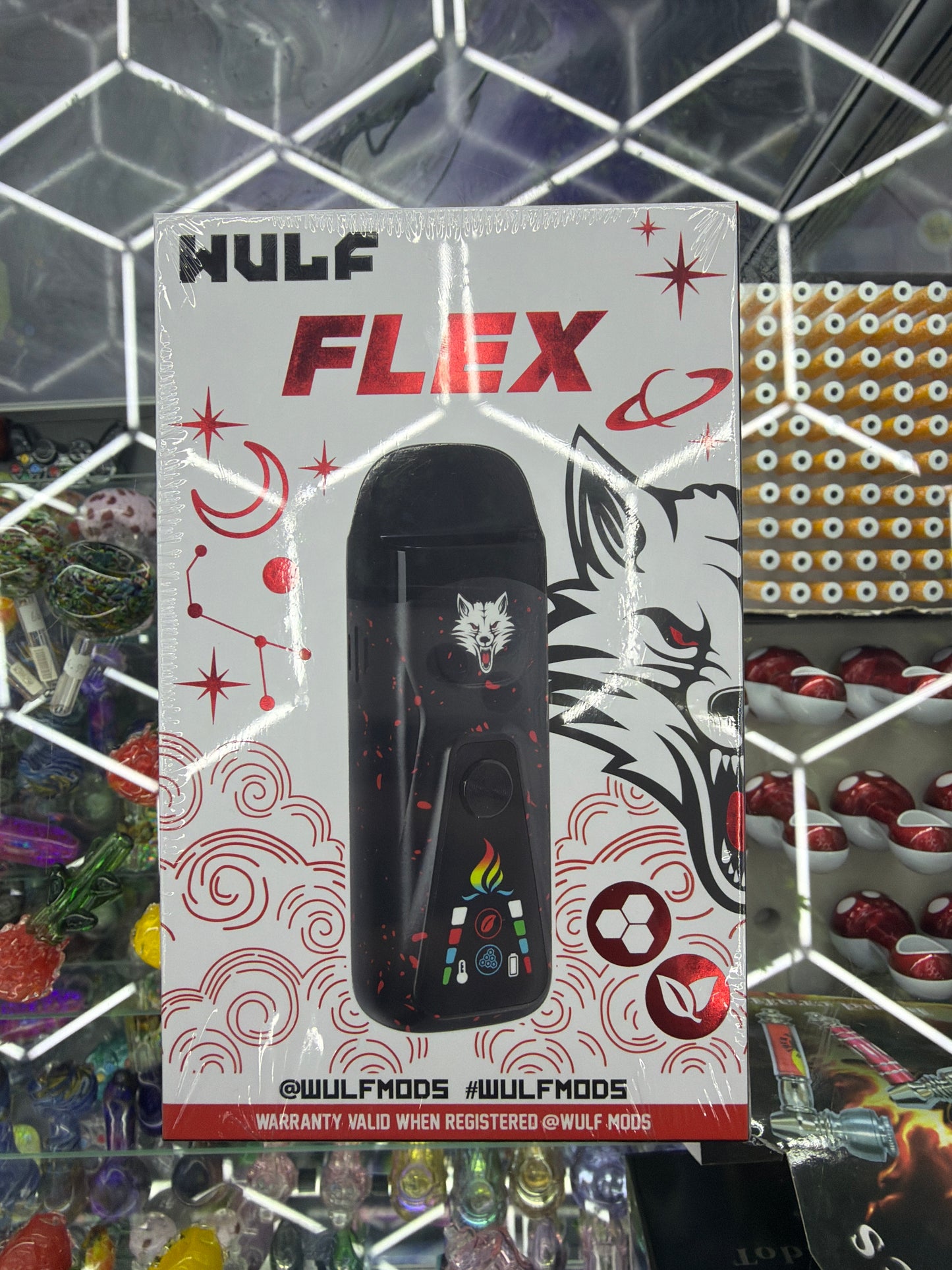 WULF MODS FLEX DUAL USE CONCENTRATE AND DRY HERB VAPORIZER BLACK RED SPLATTER