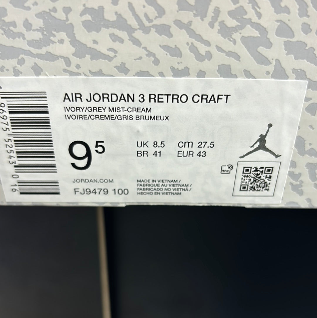 Nike Jordan 3 retro craft ivory/gray mist Dash cream size 9.5 M
