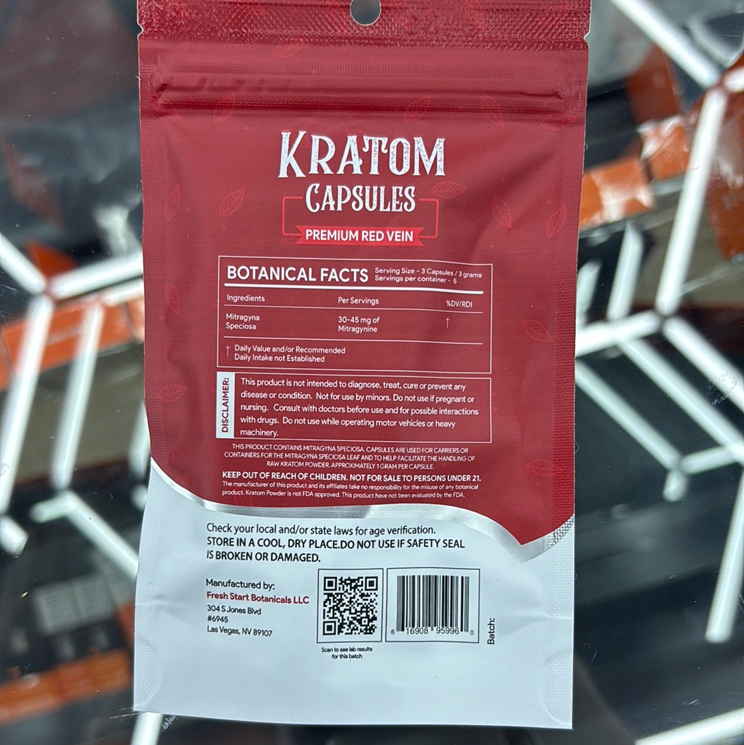 Fresh start botanicals Kratom capsules, premium red vein 15 capsules