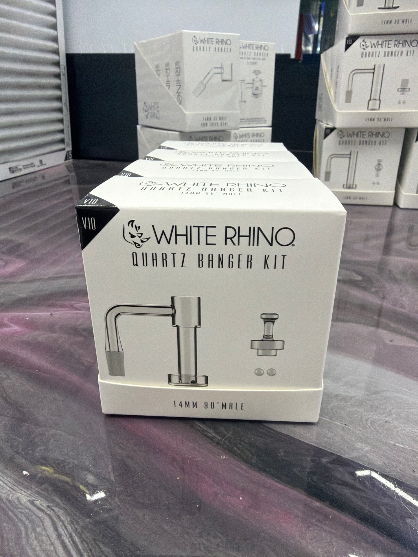 WHITE RHINO 14MM 90° Terp Slurper Quartz Banger Kit with Carb Cap & Terp Balls - V10