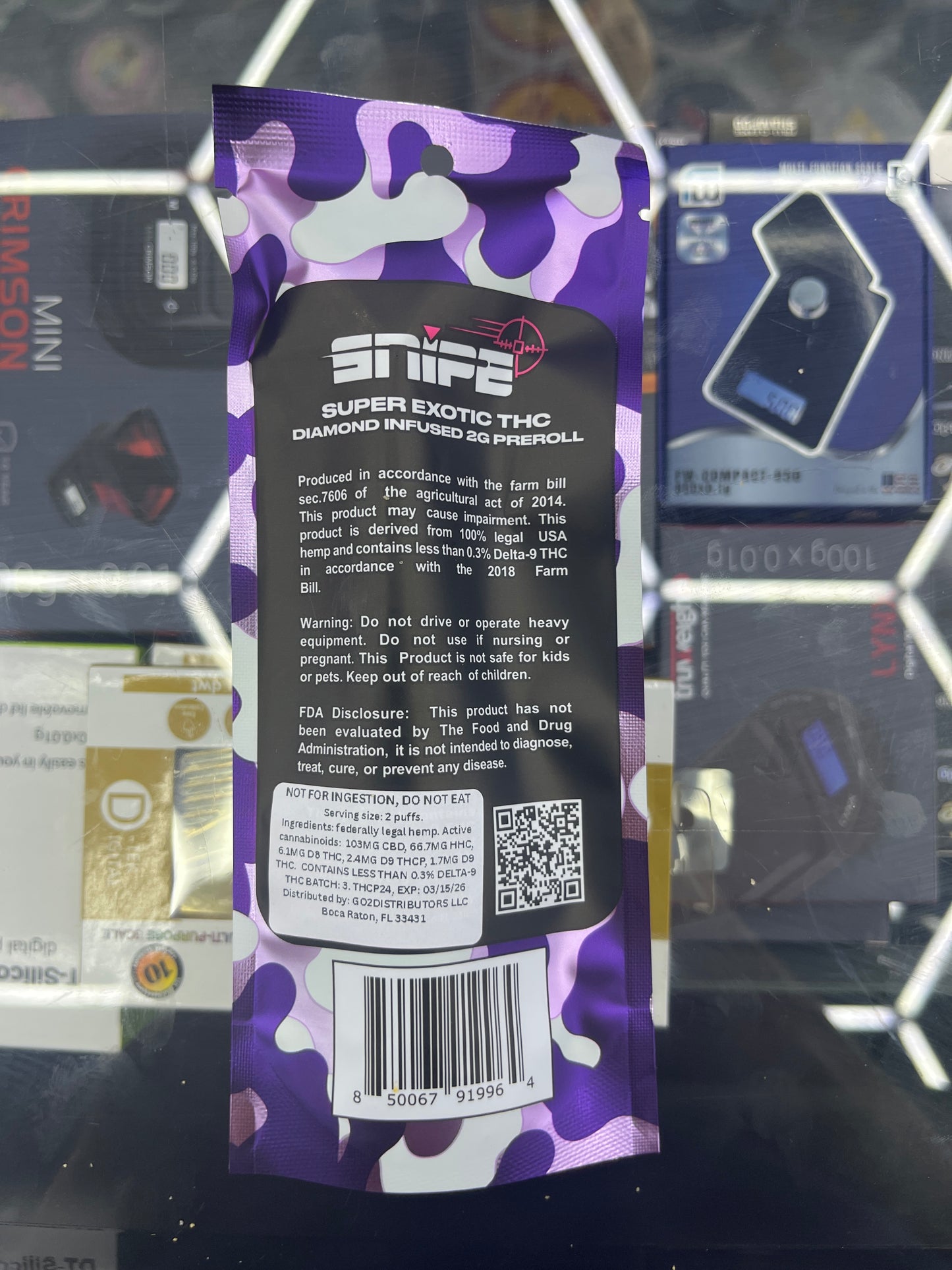 Snipe 2g thcp super exotic diamond preroll grand daddy purp indica