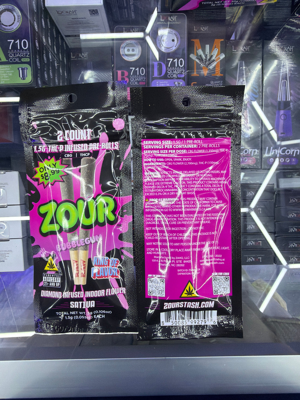 Zour infused prerolls 1.5gx2 Bubblegum sativa