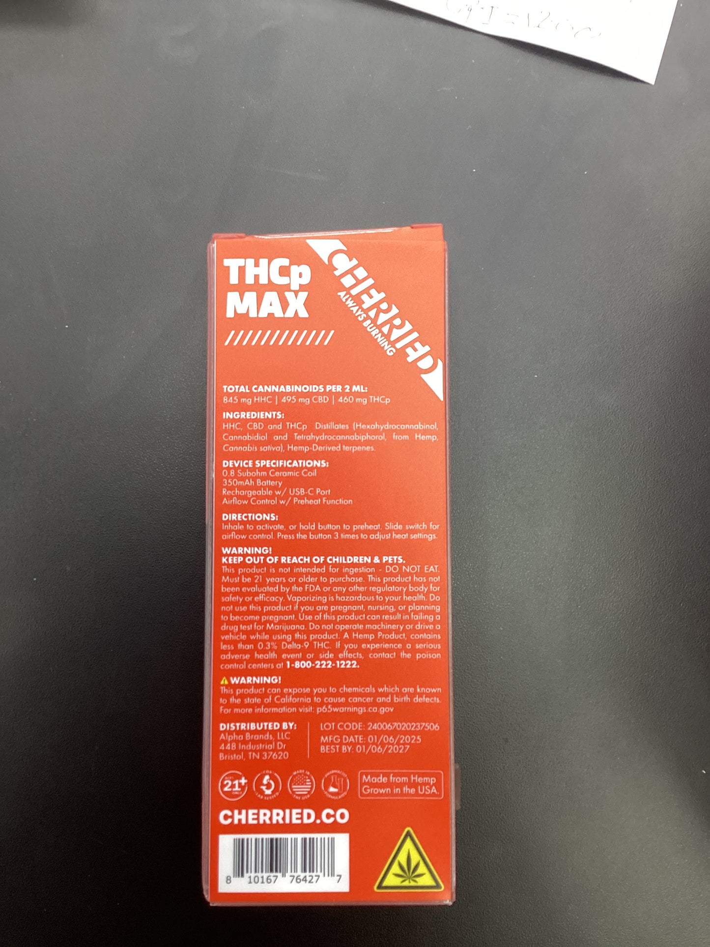 Cherried thcp 2g dispo vanilla kush indica