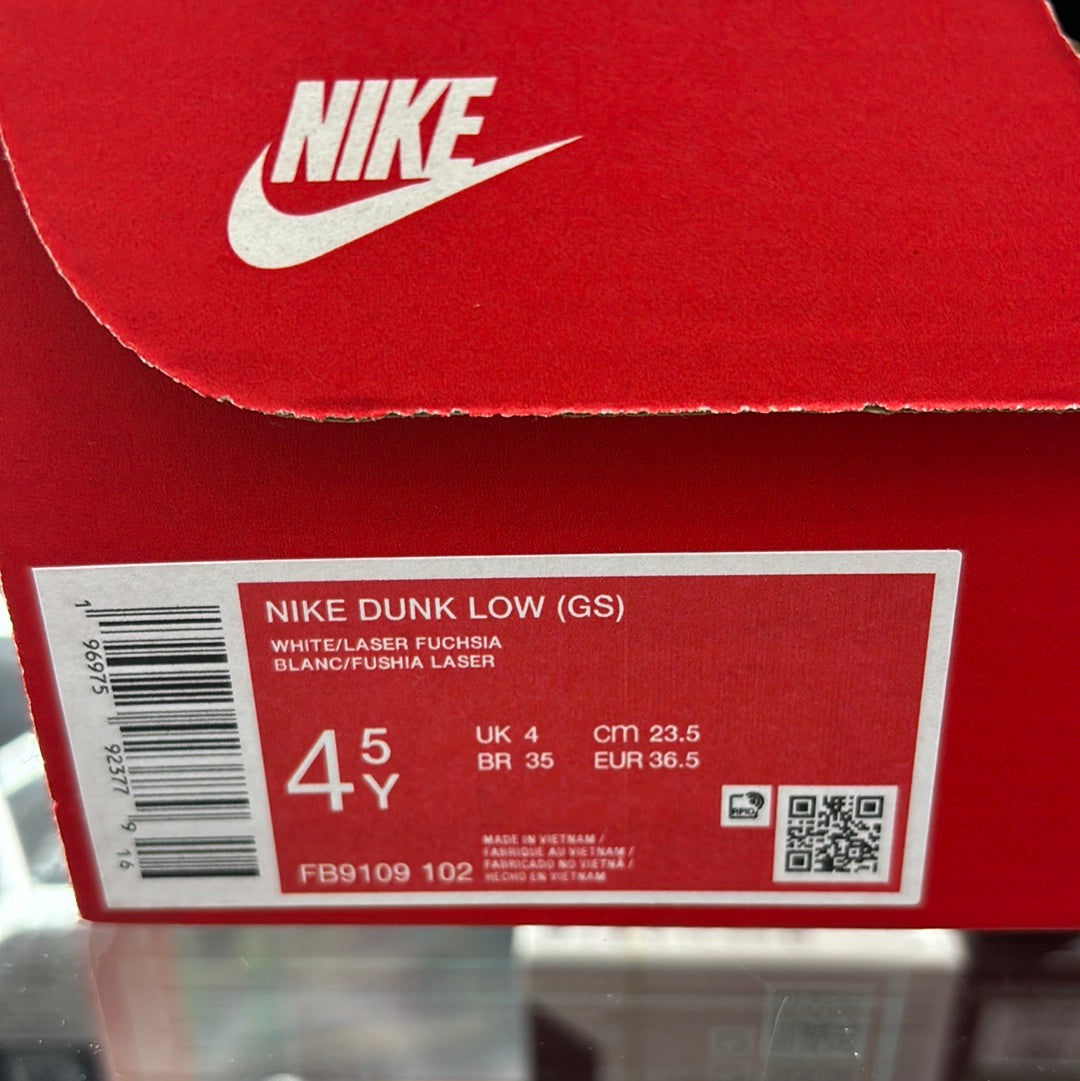Nike dunk low white/laser fuchsia size 4.5y