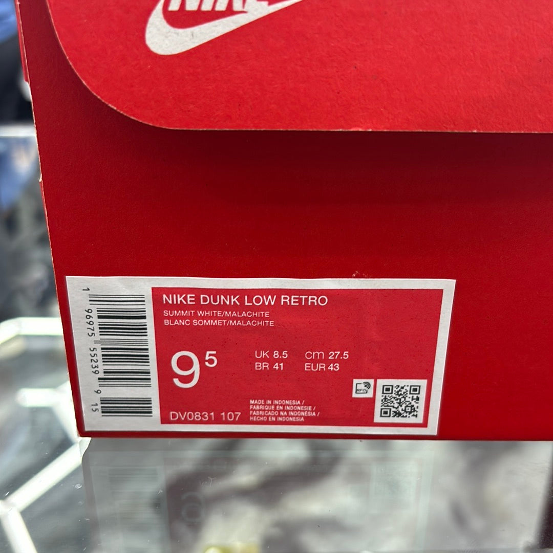 Nike dunk, low retro summit white/malachite 9.5m