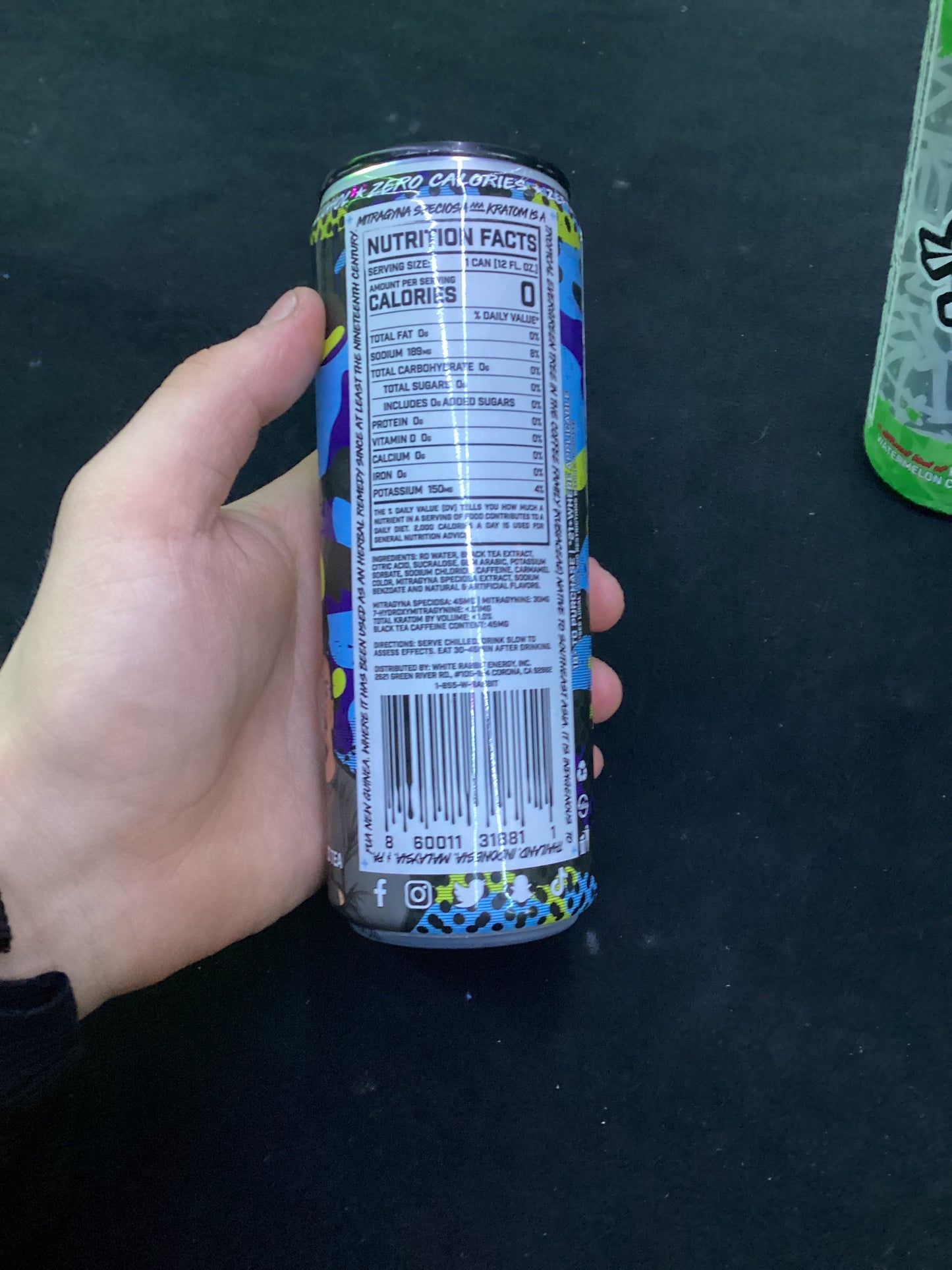 White rabbit Larry wheels lemon ice tea, Kratom seltzer