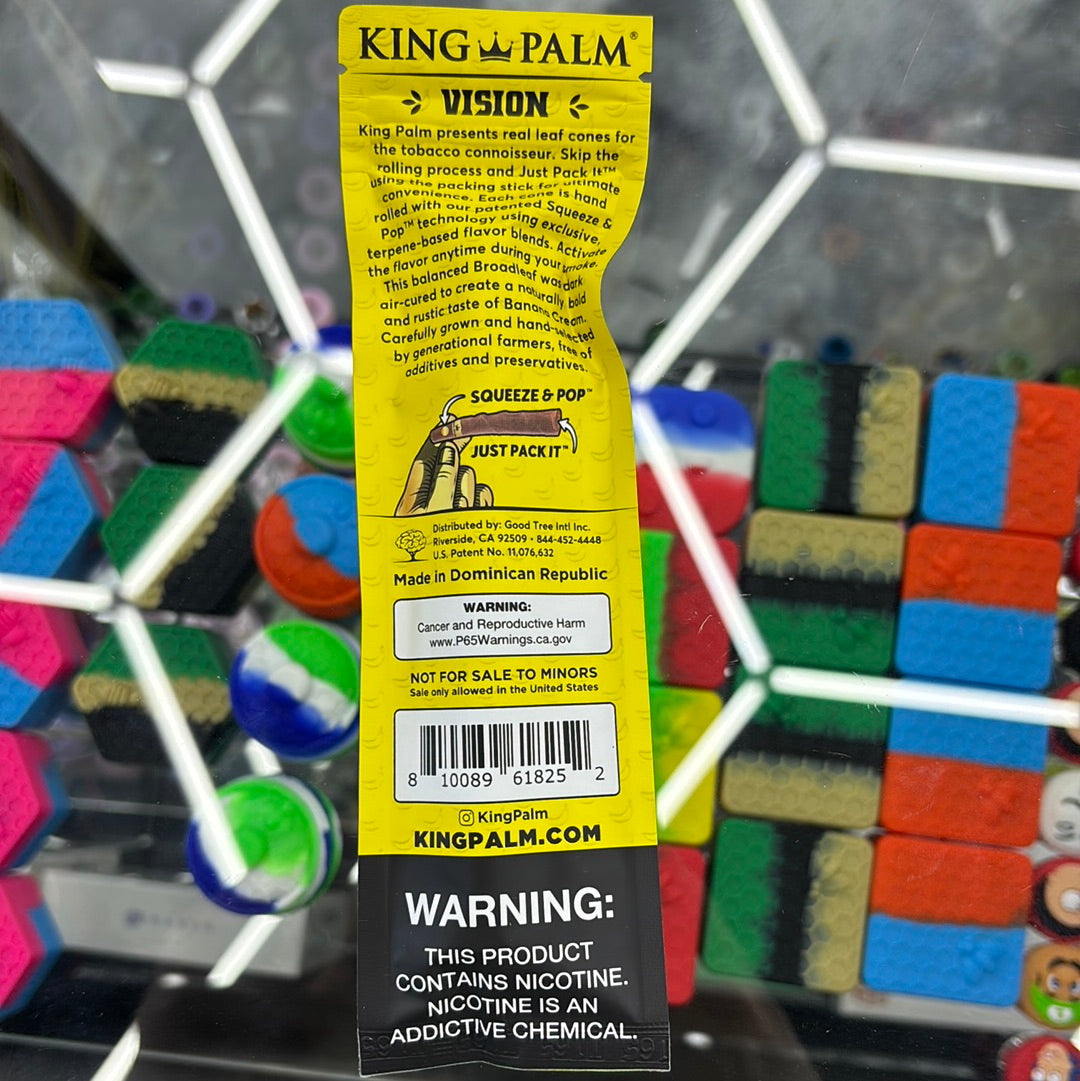 King palm banana cream tobacco leaf cones, two pack, squeeze, and pop flavor