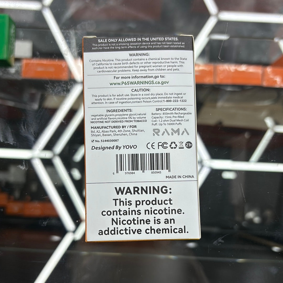 Rama raspberry, orange 16,000 puffs