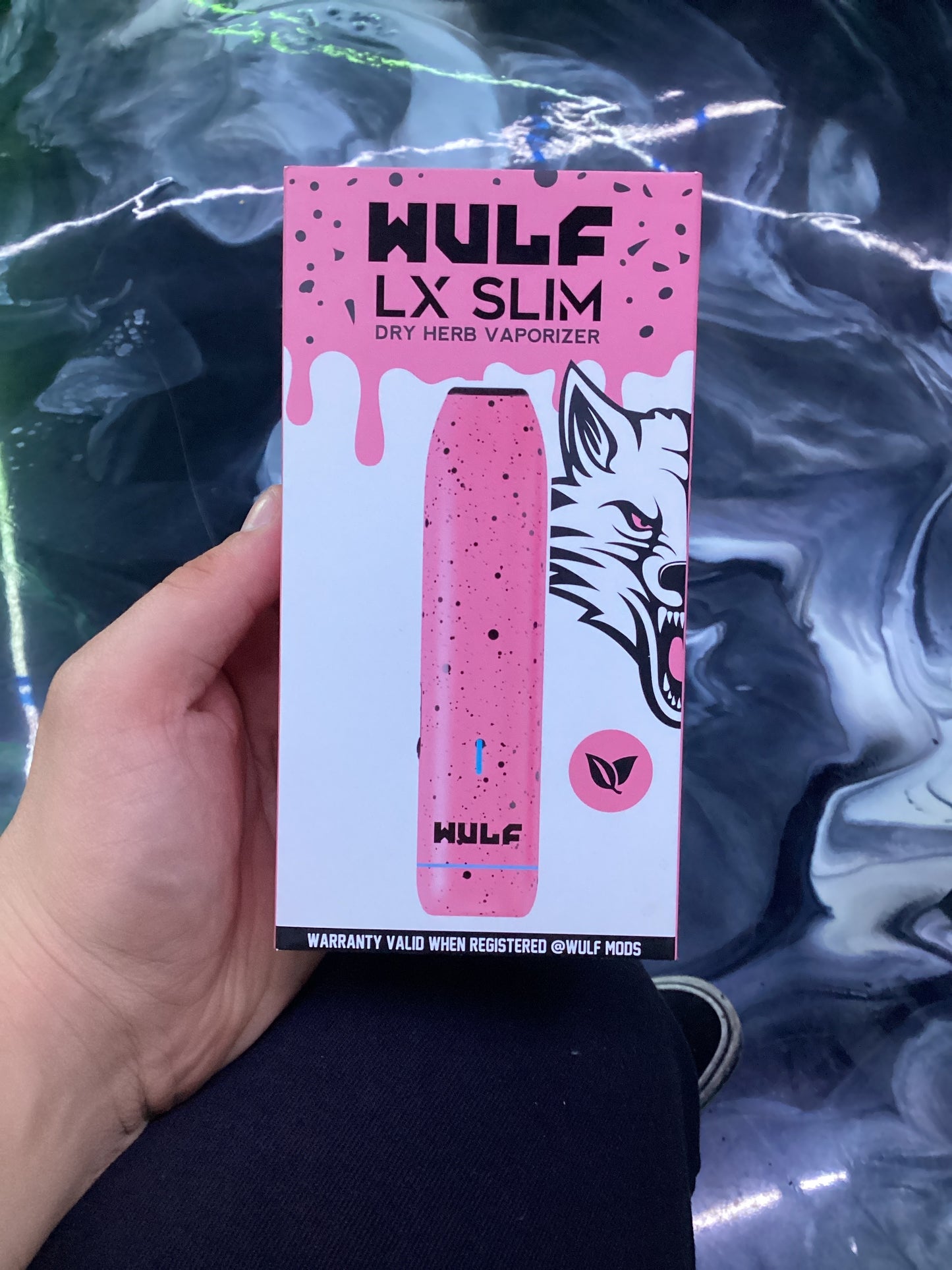 Wulf LX slim dry herb, vaporizer, pink w black spots, mark color