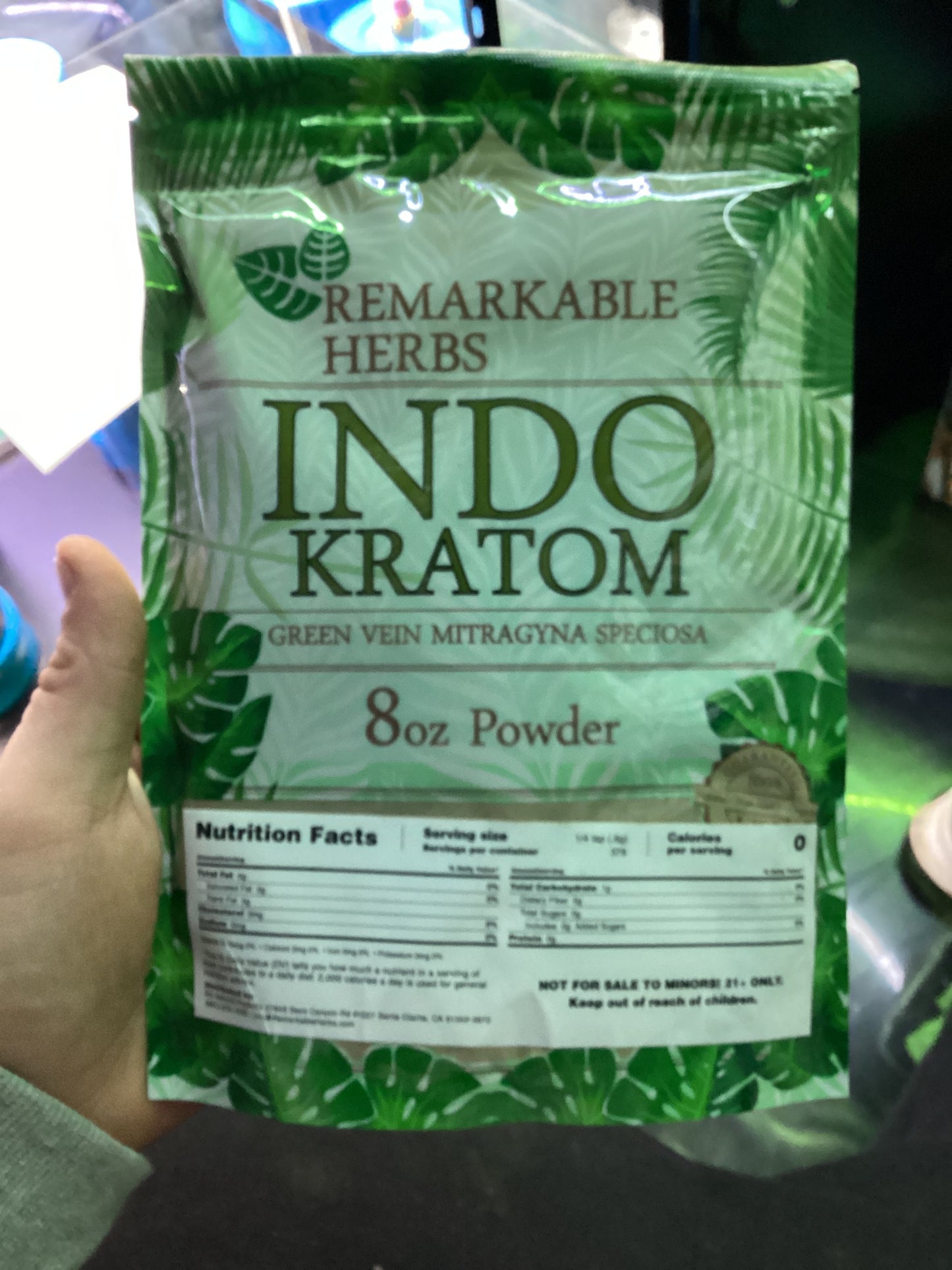 Remarkable herbs,indo Kratom , green vein mitragyna speciosa 8oz powder