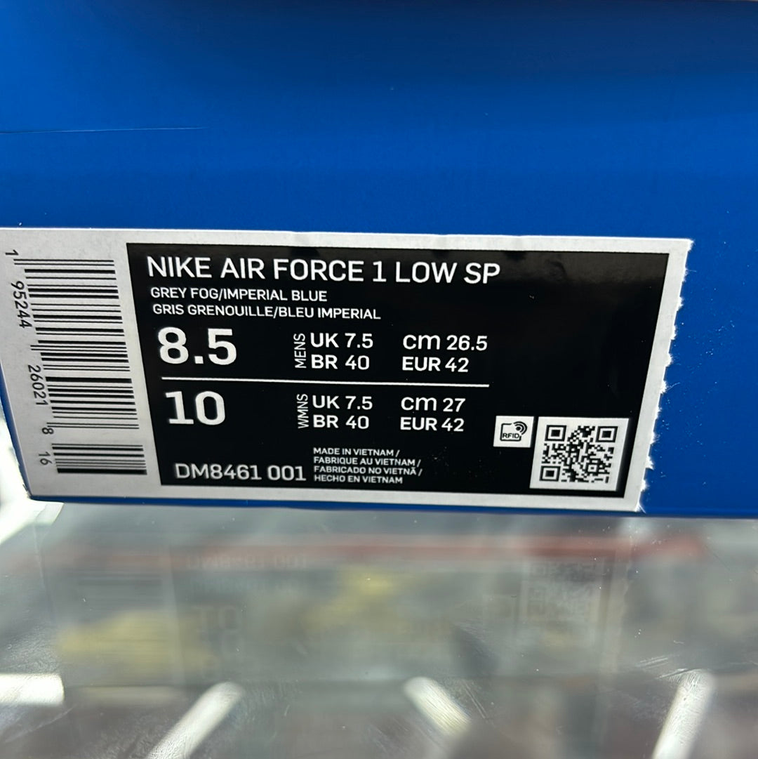 Nike Air Force 1 undefeated low SP, gray fog/imperial blue size 8.5