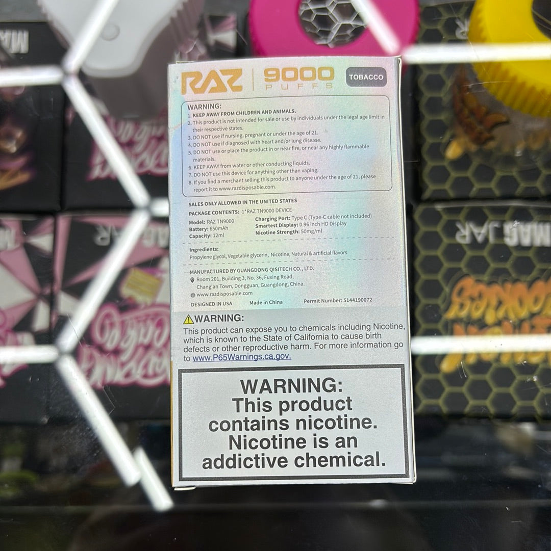 Raz 9000puffs tobacco