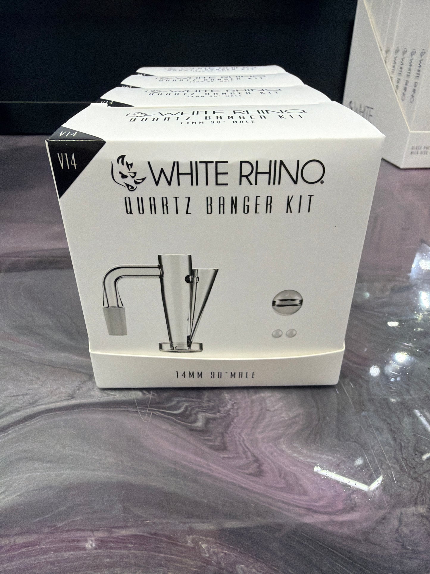WHITE RHINO 14MM 90° Terp Slurper Quartz Banger Kit with Carb Cap & Terp Balls - V14