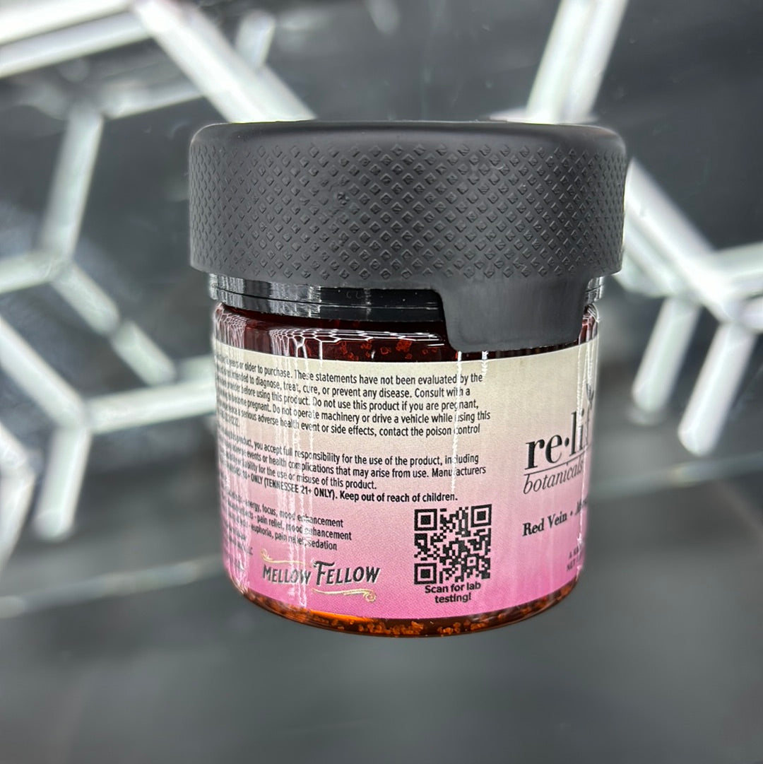 Mellow fellow, relief, botanicals, red vein, edibles, 10 infused gummy’s