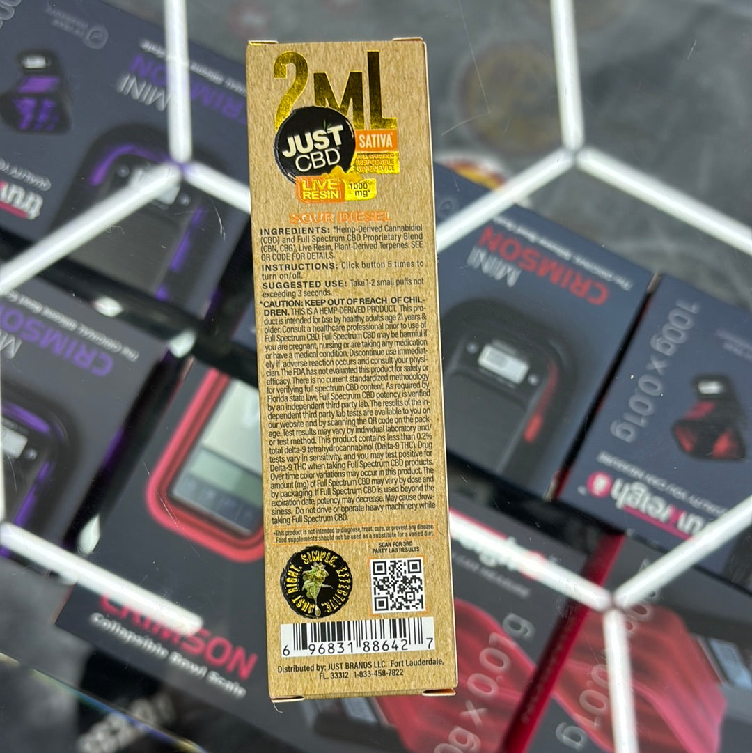 Just CBD two ML 1500 puffs live resin sativa sour diesel