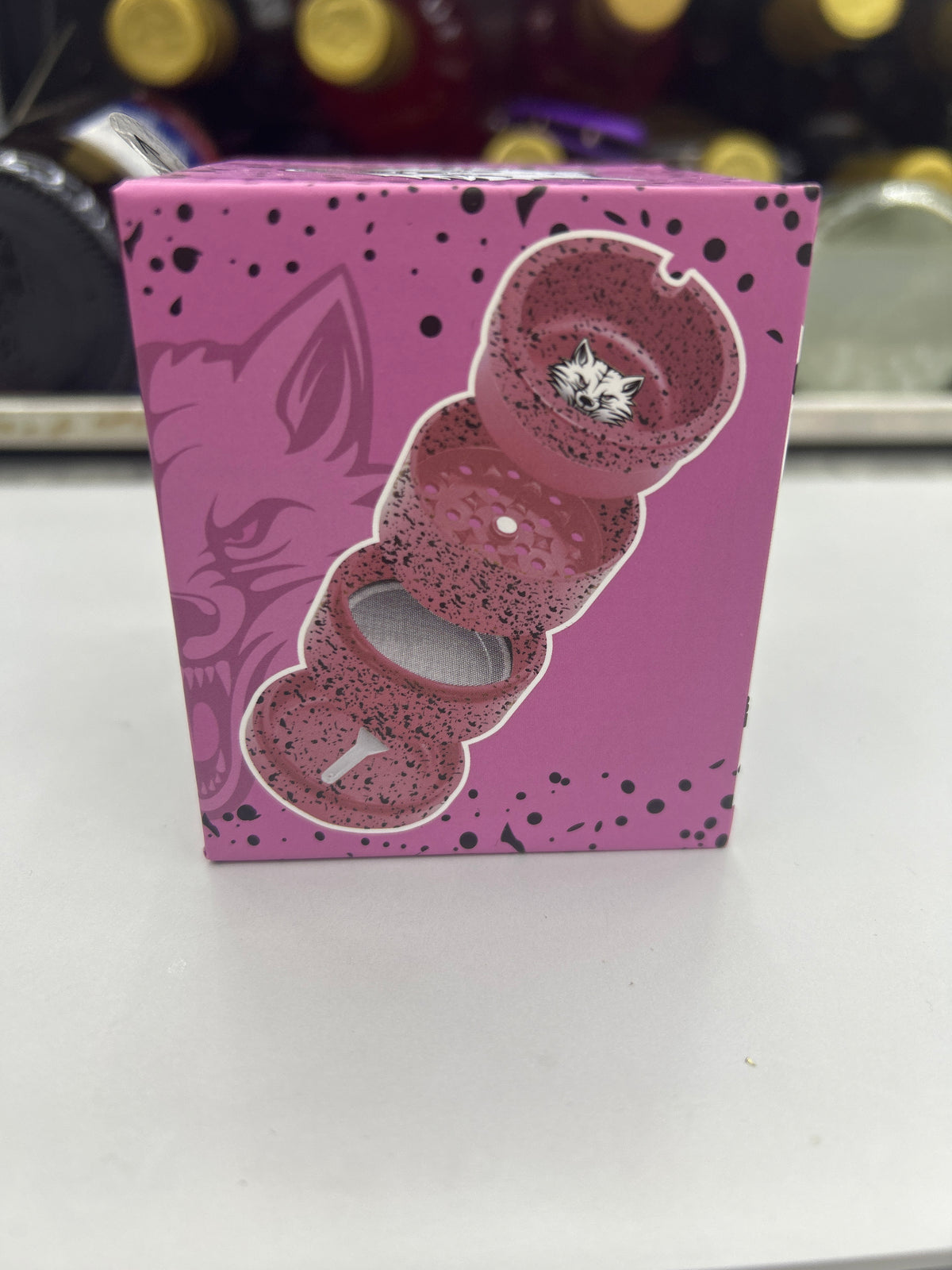 Wulf bevel grinder with top ashtray pink w/black spots