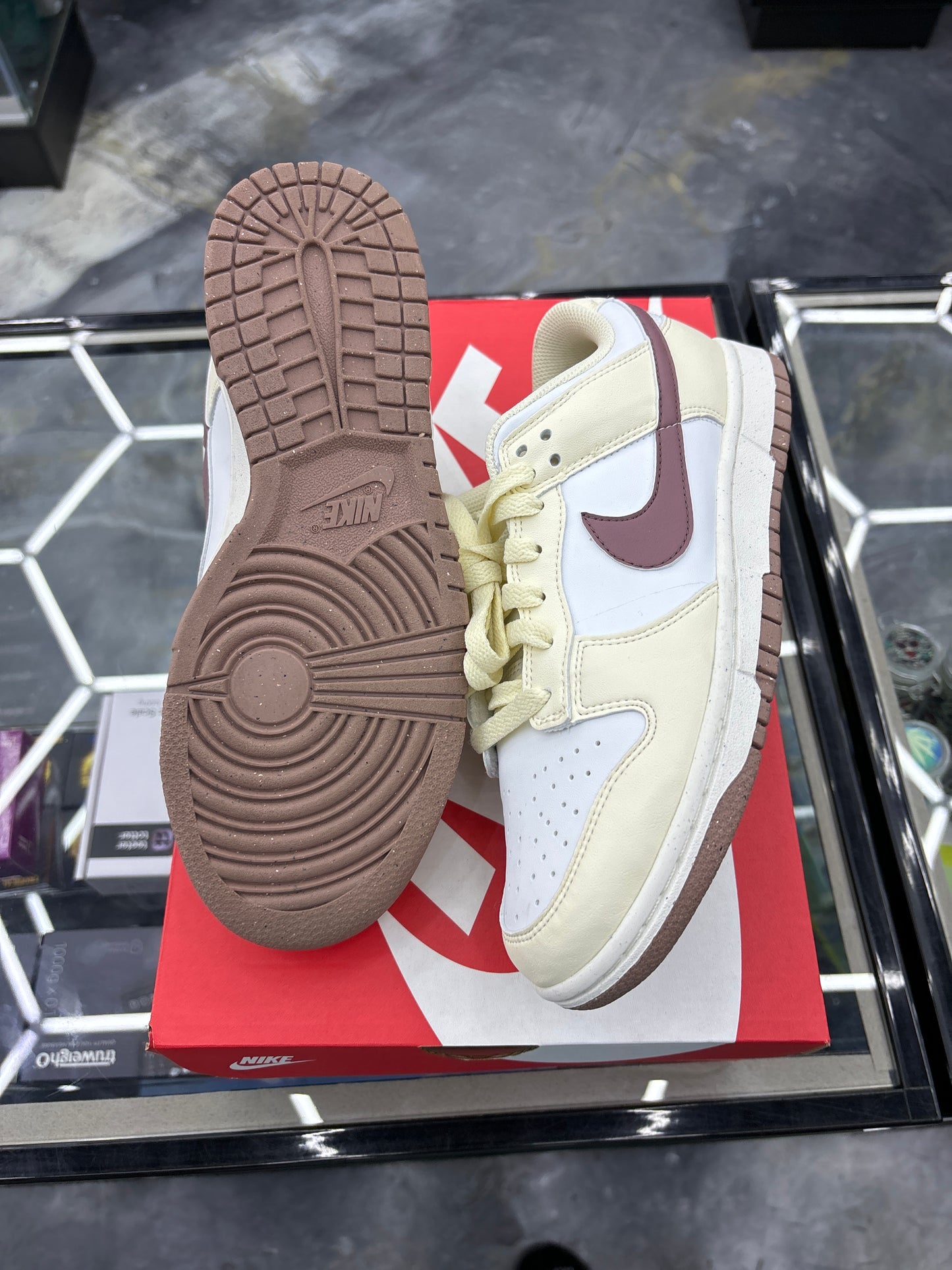 Nike dunk low beige with brown swoosh size 8m