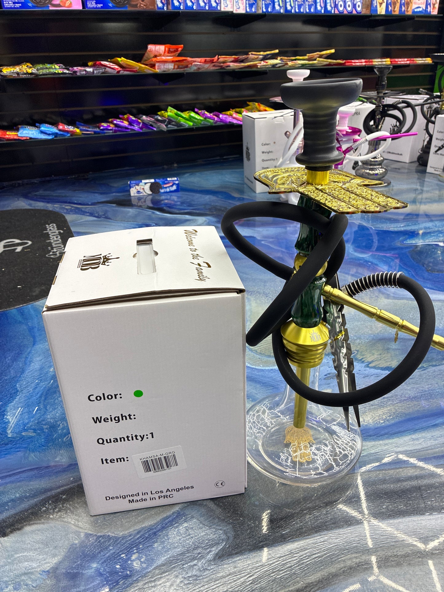 Mob khamsa hookah green & gold