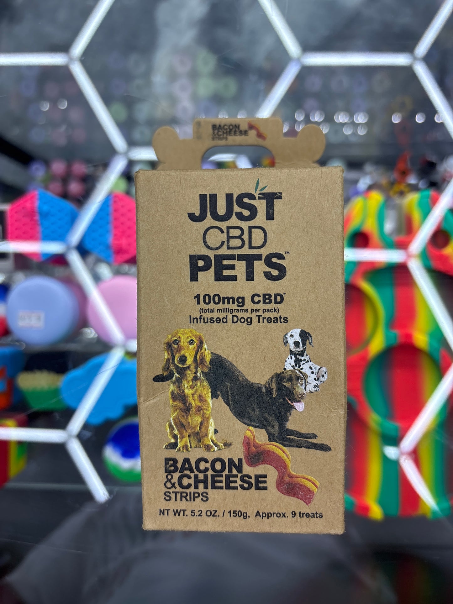 Just CBD pets 100 MG bacon, and cheese strips