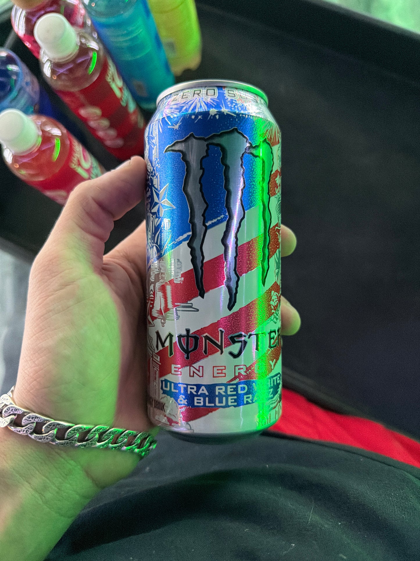 Monster energy ultra red white and blue razz 16 oz